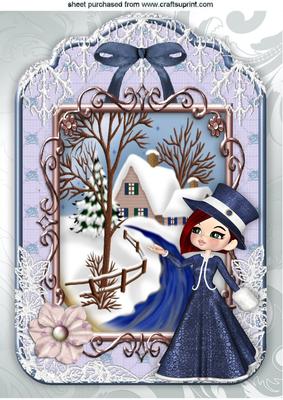 Christmas Scene with Lady in Lace Frame A4