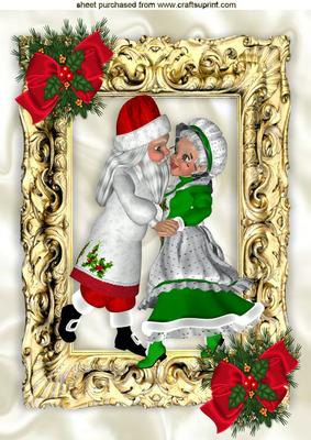 Mr and Mrs Clause Dancing in Gold Baroque Frame A4