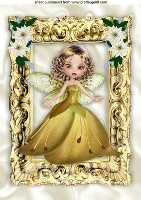 Pretty Faerie in Gold Dress in Gold Flowered Frame A4
