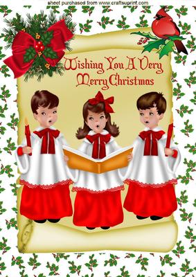 Carol Singers on a Scroll with Red Cardinal Bird A4