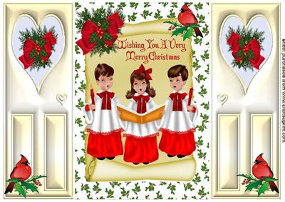 Carol Singers on a Scroll with Red Cardinal Bird Gatefold