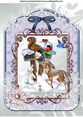 Animals of the Forest in Snow, in Lace Ornate Frame A4