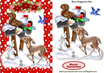 Woodland Animals in Red/white Snow Frame