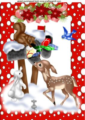 Woodland Animals in Red/white Snow Frame A4