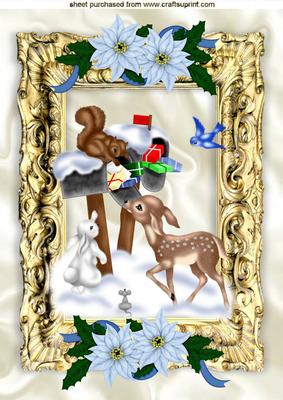 Woodland Animals in Gold Baroque Frame with Flowers A4