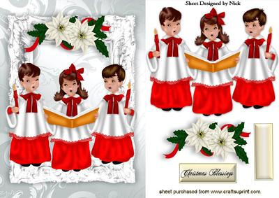 Carol Singers in Silver Baroque Frame with Flowers