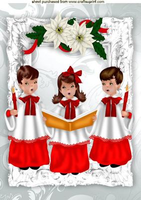 Carol Singers in Silver Baroque Frame with Flowers A4
