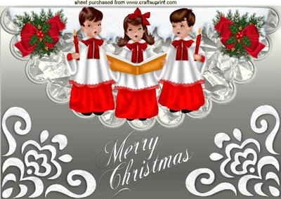 Carol Singers with Snow on a Scalloped Envelope A4