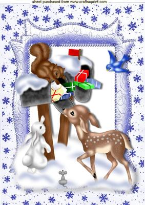 Woodland Animals in the Snow in Padded Frame A4