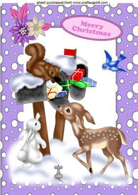 Cute Animals in Purple Snow Frame A4