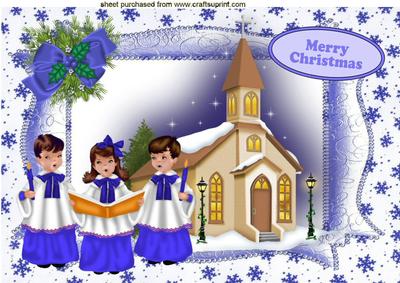 Pretty Church with Carol Singers A4