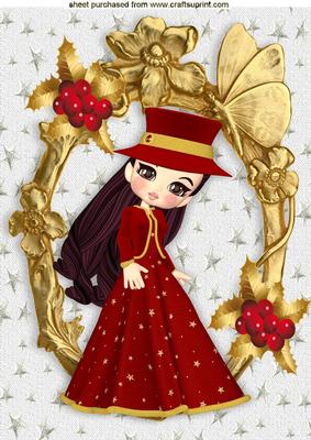 Pretty Lady in Red in Gold Ornate Frame A4