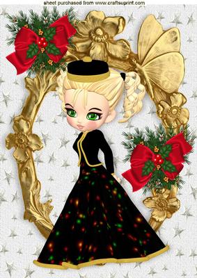 Pretty Lady Dressed for Winter with Big Red Bow A4