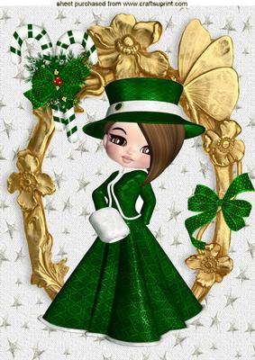 Dressed in Green with Candycane in Ornate Frame A4