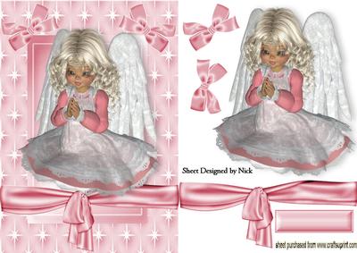 Pretty Angel Praying in Pink Star Frame