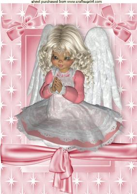 Pretty Angel Praying in Pink Star Frame A4