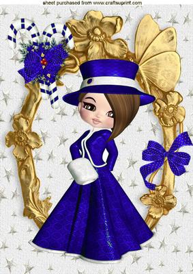 Pretty Lady in Blue, in Ornate Frame A4