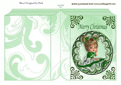 Pretty Little Girl All in Green on A5 Folded Book Card