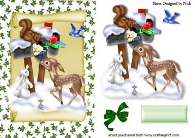 Woodland Animals on a Scroll with Holly