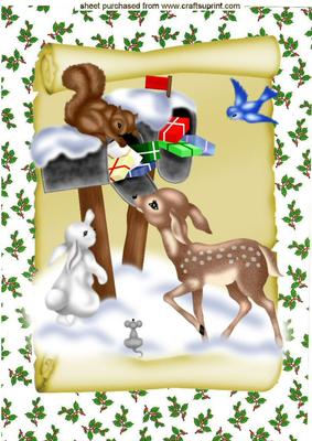 Woodland Animals on a Scroll with Holly A4