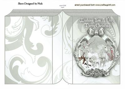 Lovely White Horses in Silver Plaque, Folded A5 Book