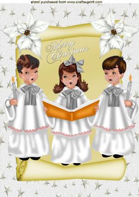 Carol Singers on a Scroll All in White A4