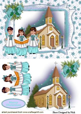 Carol Singers with Church and Snow