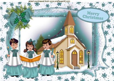 Carol Singers with Church and Snow A4
