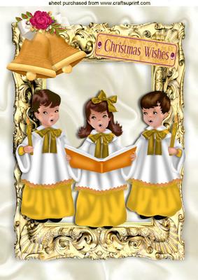 Carol Singers in Gold Frame with Bell and Roses A4