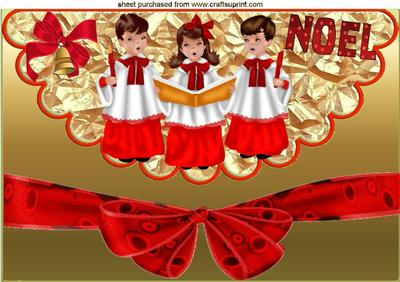 Carol Singers on Gold Scalloped Envelope A4
