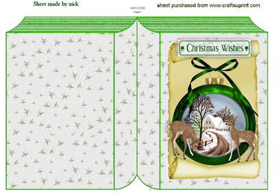 Beautiful Christmas Scene with Deers in Green Folded Book