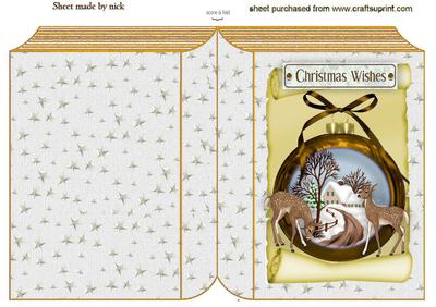 Beautiful Christmas Scene with Deers in Gold Folded Book
