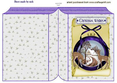 Beautiful Christmas Scene with Deers in Purple Folded Book