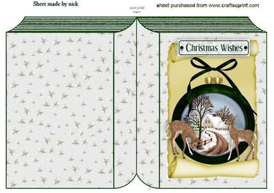 Beautiful Christmas Scene in Dark Green Folded Book