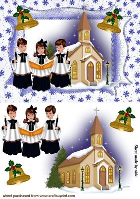 Carol Singers with Church & Gold Bells