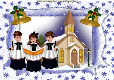 Carol Singers, Church and Gold Bells A4