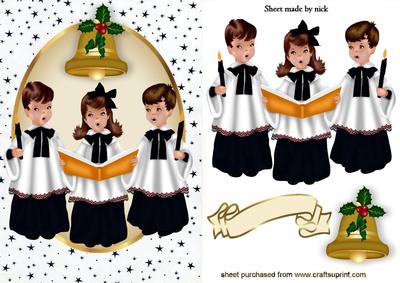 Carol Singers with Black Stars and Gold Bell