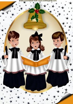 Carol Singers with Black Stars & Gold Bell A4