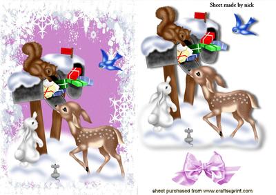Woodland Animals in a Pretty Pink Snow Frame