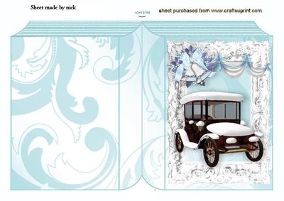 Vintage Car with Snow in Frame Folded Book