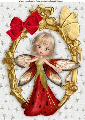 Strawberry Winter Faerie in Gold Ornate Frame A4