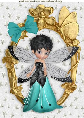 Sweet Turq Winter Faerie in Gold Ornate Frame A4
