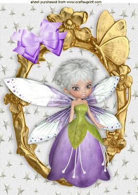 Pretty Lilac Winter Faerie in Gold Ornate Frame A4