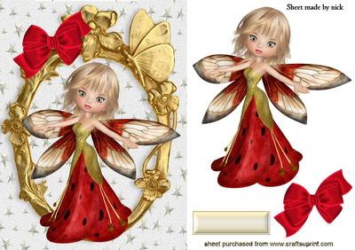 Strawberry Winter Faerie in Gold Ornate Frame