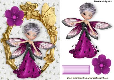 Sweet Winter Faerie in Cerise in Gold Frame