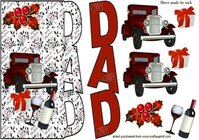 Christmas for Dad, Red Vintage Car with Wine