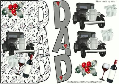 Christmas for Dad, Silver Vintage Car with Wine