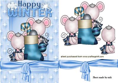 Happy Winter, Cute Mice in Star Frame