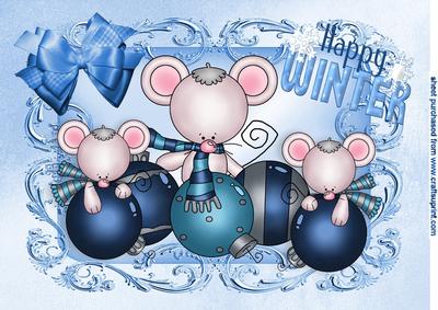 Happy Winter, Cute Mice with Baubles A4