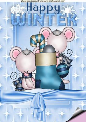 Christmas Winter, Cute Mice with Stocking A4